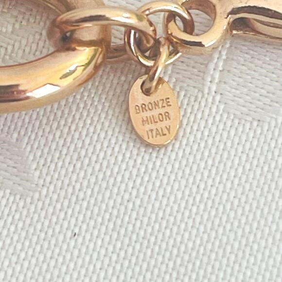 MILOR ITALY BRONZE Large Graduated Circle Link Necklace Signed Gold Tone - Picture 5 of 8